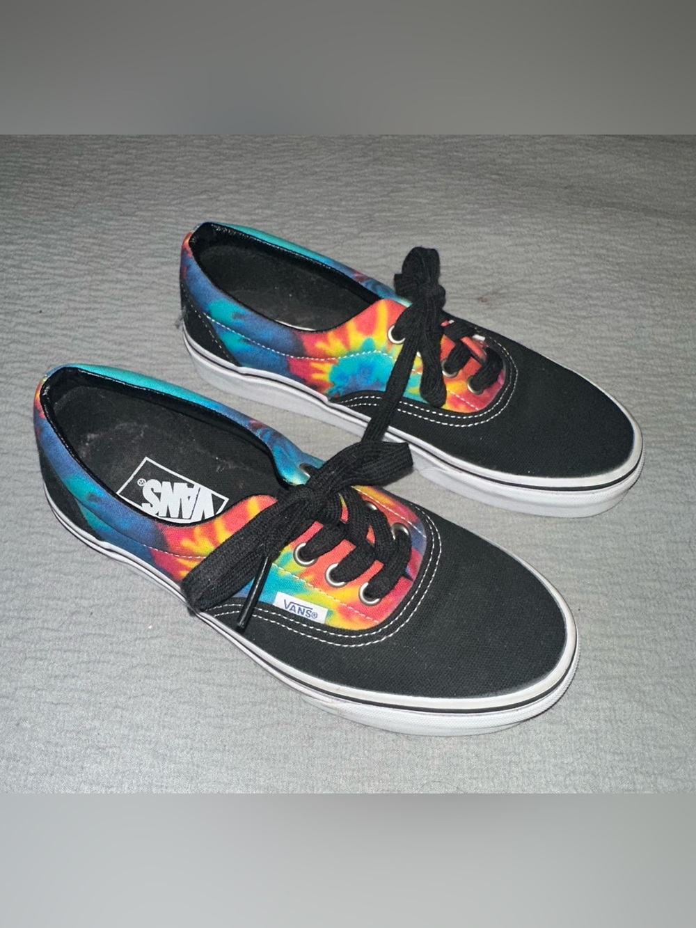 Vans Black Canvas Sneakers with Rainbow Tie-Dye Panels